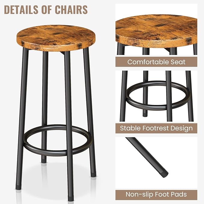 Lamerge 3 Piece Bar Table and Chairs Set, Industrial Bar Table Set for 2 Kitchen Island with Seating,Counter Height Table with Storage Shelves,Dining Room Table Set for Kitchen,Walnut