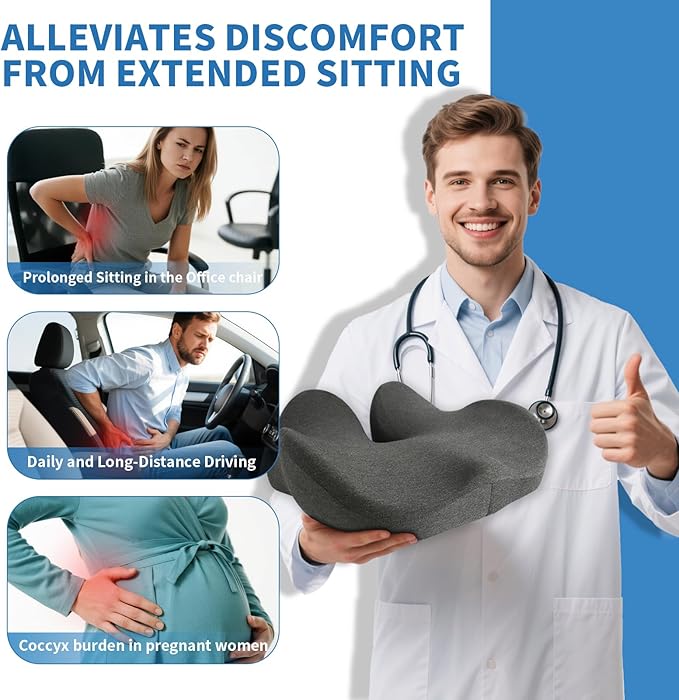 Memory Foam Seat Cushion,High Support Ergonomic Office Chair Cushion Thickened with Strap for Hip, Sciatica,Hemorrhoids,and Tailbone Pain Relief,Seat Cushion for Car,Home,Office