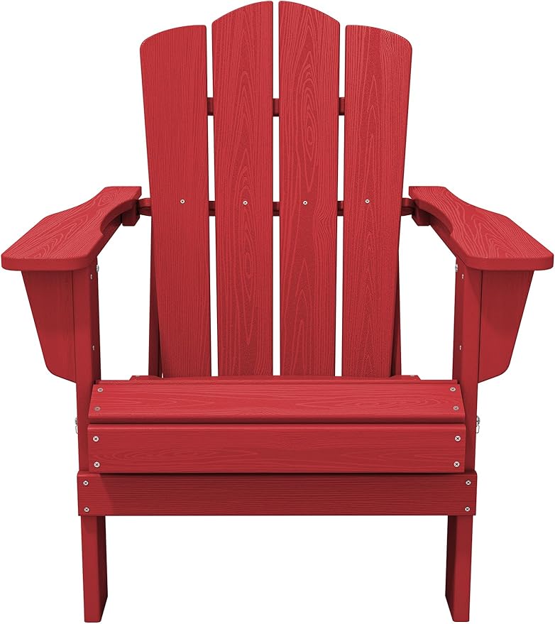 KINGYES Folding Adirondack Chair Set of 8, HDPE All-Weather Folding Adirondack Chair, Light Red