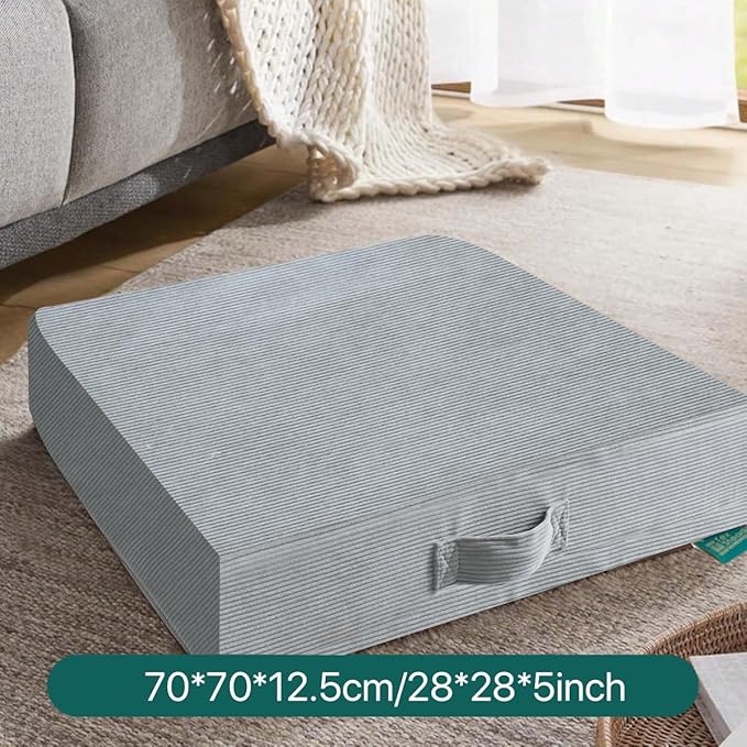 28 inches Meditation Floor Pillow Square Large Floor Cushions for Adults, Thick Memory Foam Seat Cushions for Yoga, Living Room, Sofa, Tatami, Bay Window Gray