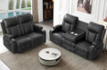 FURNIMAT Oversized Recliner Sofa Set with 2+3 Pieces in Living Room, PU Leather Loveseat Recliner Couch, 3 Seats Reclining Sofa with Flip Back Console, Storage, USB Ports, Cell Phone Holder, Black