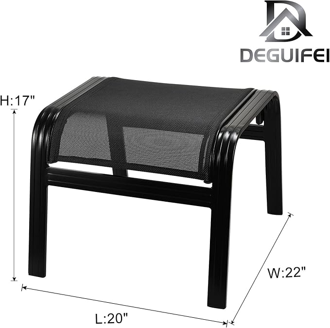 Deguifei Patio Footstools Outdoor Foot Rest Aluminum Patio Ottomans Portable Seat Wicker Furniture Stackable Ottoman 2 Pieces Black