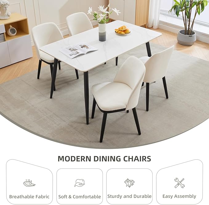 ElfinAura Dining Chair Set of 6, Modern Upholstered Kitchen Chair, Dining Room Chair with Wooden Legs, Accent Chair for Kitchen, Dining Room, Living Room, Beige