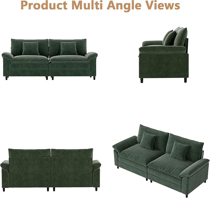 Aoowow Modular Sectional Sofa Modern Convertible Loveseat Couch,84 Inch Deep 2-Seater Sofas Comfy Chenille Cloud Sofas and Couches for Living Room Apartment(Green)