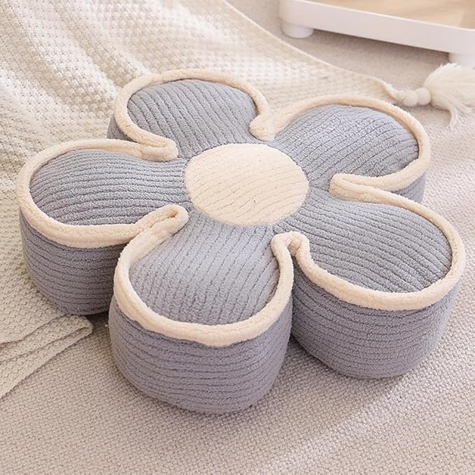 Sexysamba Flower Shaped Floor Seat Pillows Cushions 19.7" x 5.9", Cute Aesthetic Daisy Flower Decorative Throw Pillows Preppy Floor Seating Cushion for Girls Bedroom Room Sofa Chair Decor,Grey