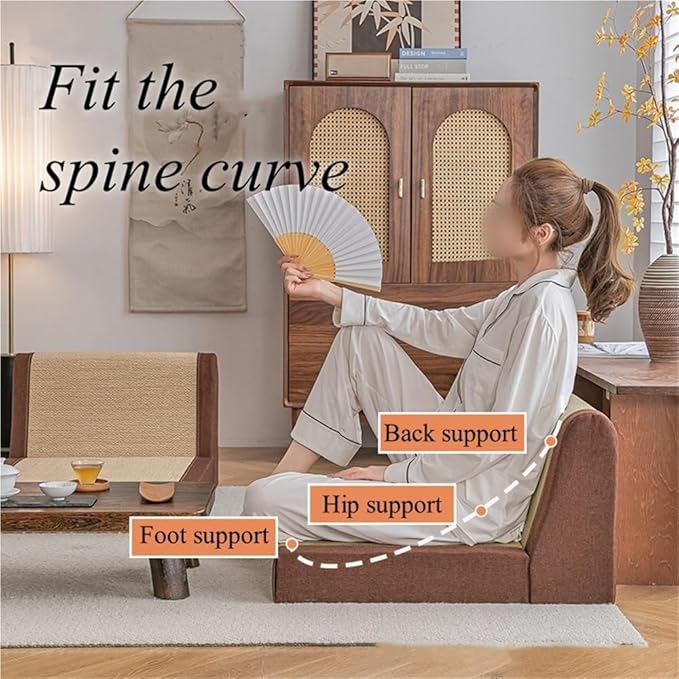 Floor Chair with Back Support, Bamboo Low Meditation Chair, Tatami Chair with Soft Cushion, Versatile Legless Chair for Living Room, Bedroom, Bay Window(Natural)