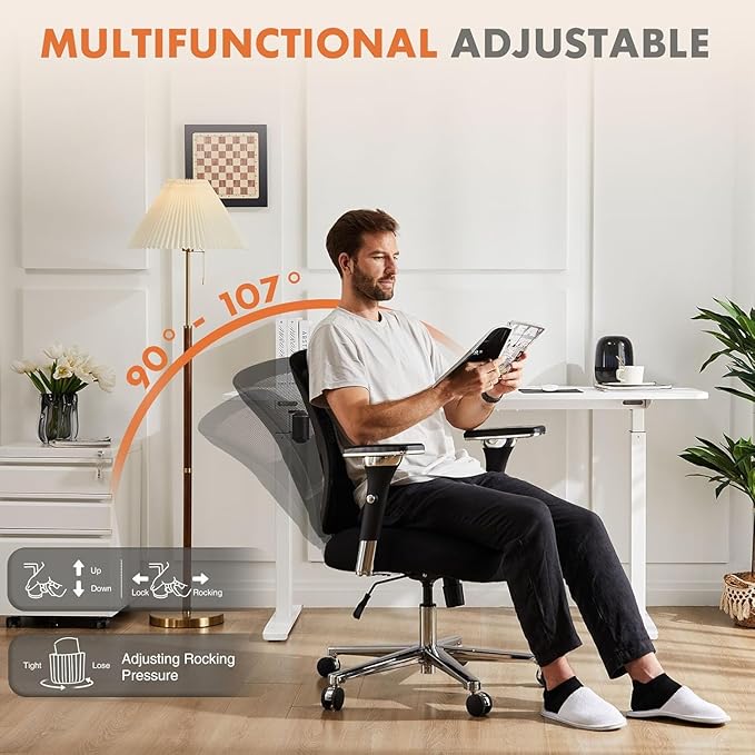 Sweetcrispy Big and Tall Office Desk Chair with Lumbar Support, 500lbs Heavy Duty Mesh Ergonomic Computer Chair with 4D Armrest and Wide Comfy Seat, Wheels for Adult