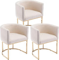 VESCASA Upholstered Dining Chairs with Barrel Back, Modern Padded Restaurant Chairs with Gold Metal Frame for Dining Room, Kitchen, Set of 3, Linen Cream