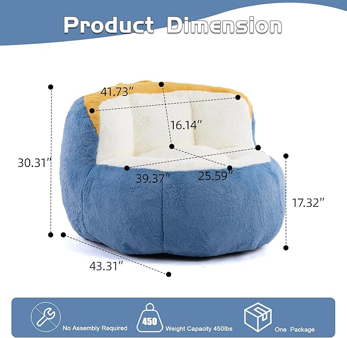 KEIKI Oversized Bean Bag Chairs, Bean Bag Couch for Adults and Kids, Large Reading Chair, Multicolor Faux Fur Floor Sofa for Reading, Playing or Relaxing