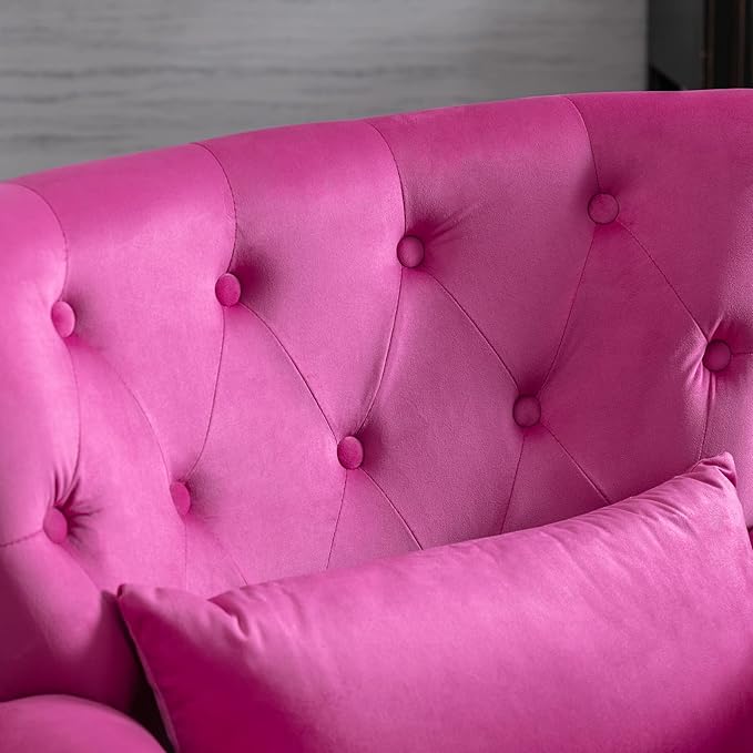 LZAREAL Accent Reading Arm Chairs for Living Room Bedroom, Midcentury Modern Comfy Corner Sofa Chair, Wingback Waiting Room Club Chair with Button Tufted Back &Lumbar Pillow, Velvet Rose