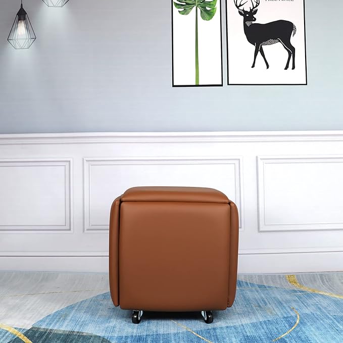 5 in 1 Nesting Ottoman Cube Chair, Stackable Stools, Leather Square Ottoman Bench, Foot Stool with Wheels for Living Room,Dining Room 15.75x15.75x16.54 inches