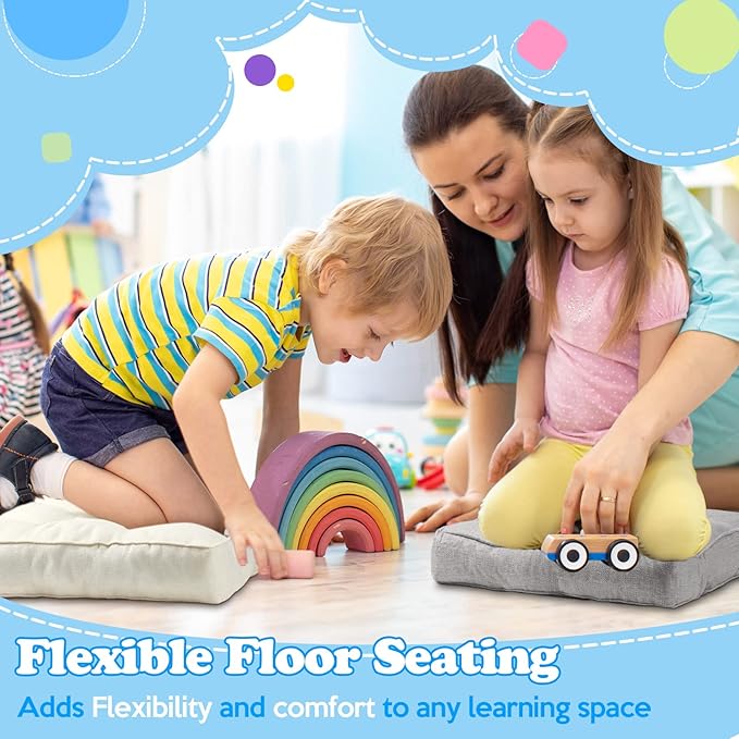 Fumete 8 Pcs Square Floor Pillows for Kids and Adult 16''x16'' Flexible Seating Floor Cushion for Classroom Multicolor Meditation Cushions for Home Daycare Preschool Yoga Meditation (Classic Color)