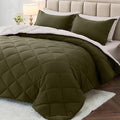 MUXHOMO 5 Pieces Twin XL Comforter Set, Reversible Bed in a Bag Twin XL Size, All Season Bedding Set with Comforter, Flat Sheet, Fitted Sheet, Pillowcases & Shams, Olive Green & Beige