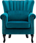 DM Furniture Mid Century Accent Chair Modern Tufted Wingback Armchairs Club Chair Velvet Single Sofa Lounge Chair with Pillow for Living Room, Teal Blue