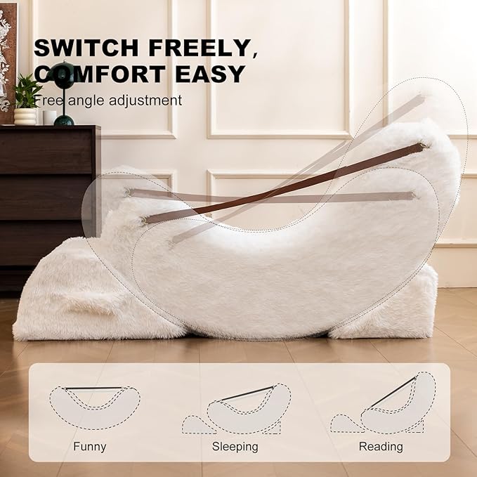 Modular Comfortable and Cozy Bean Bag Chair for Adults, Filled with Memory Foam, Featuring Plush Fabric, with Detachable Footrest & Adjustable Angle for Bedroom, Living Room and Nursery(White)