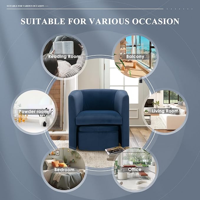 MALOL Mid-Century Velvet Living Room Chair with Storage Ottoman, Space-Saving Accent Chairs for Bedroom/Reading Spaces/Office, Blue
