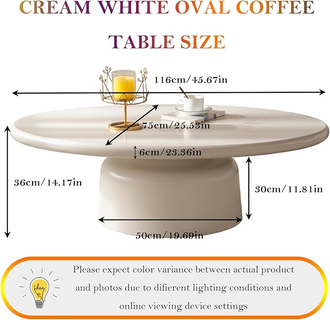 45.67" Cream Style Coffee Table with Stable Fiberglass Table Legs, Oval E1 Density Board Tabletop - Smooth Fininsh, for Small Space (Oval 45.67in)