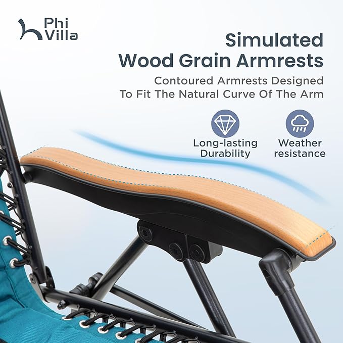 PHI VILLA XXL Oversized Padded Zero Gravity Chair Set of 2, Foldable Patio Recliner, 30" Wide Seat Anti Gravity Lounger with Armrest and Cup Holder, Support 400 LBS (Aqua Blue)