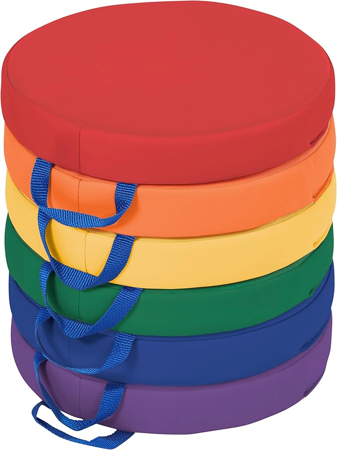 Back2School Express Round Floor Cushions with Handles, Flexible Seating, Assorted, 6-Piece
