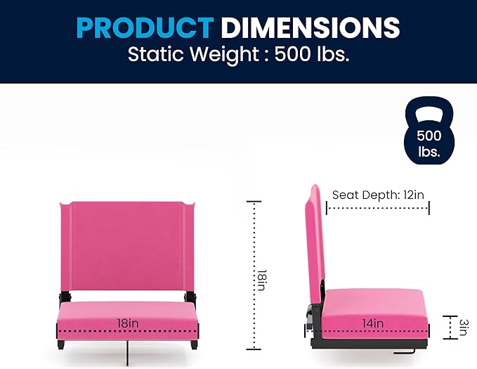 Flash Furniture Grandstand Portable Stadium Seat for Bleachers or Benches, Folding Padded Stadium Chair with Carrying Handle, 500 lb. Weight Capacity, Pink