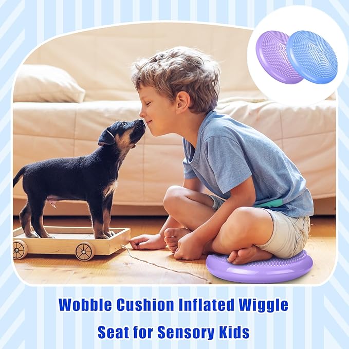 Silipull 2 Pcs Wiggle Seat Inflated Wobble Cushion Flexible Balance Disc with Air Pump for Core Stability Strengthening Improving Posture Physical Exercise