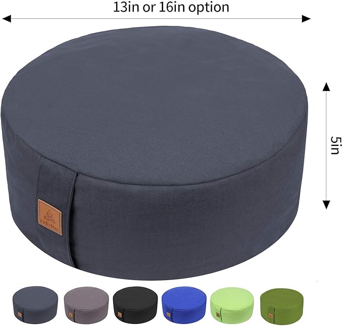 FelizMax Zafu Buckwheat Meditation Cushion,D=13"/16" H=5.5",Round Zabuton Meditation Pillow,Yoga Bolster Kneeling Pillow Premium Yoga Pillow for Sitting on Floor Zippered Cotton Cover