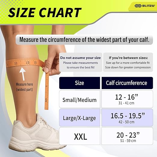 BLITZU Calf Brace for Torn Calf Muscle, Adjustable Neoprene Compression Sleeve for Women, Men, Runners. Support Wrap for Shin Splints, Strain, Tear, Lower Leg Tibia Injury, and Pain Relief. XXL