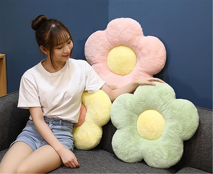 YILANLAN Cute Flower Cushion Plush Floor Pillow Casual Comfortable Pillow Office Living Room Bed Decoration Cushion Simple Room Decoration (50cm, Green)