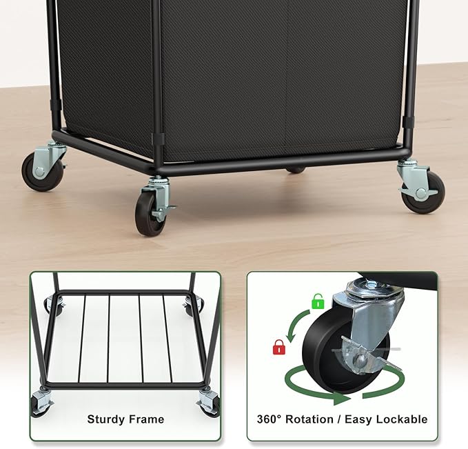 Mefirt 160L Laundry Hamper with Wheels and Handle, 2 Section Large Rolling Laundry Basket Bag with Wheels, Clothes Hamper Cart for Laundry, Bedroom, Bathroom and Dorm