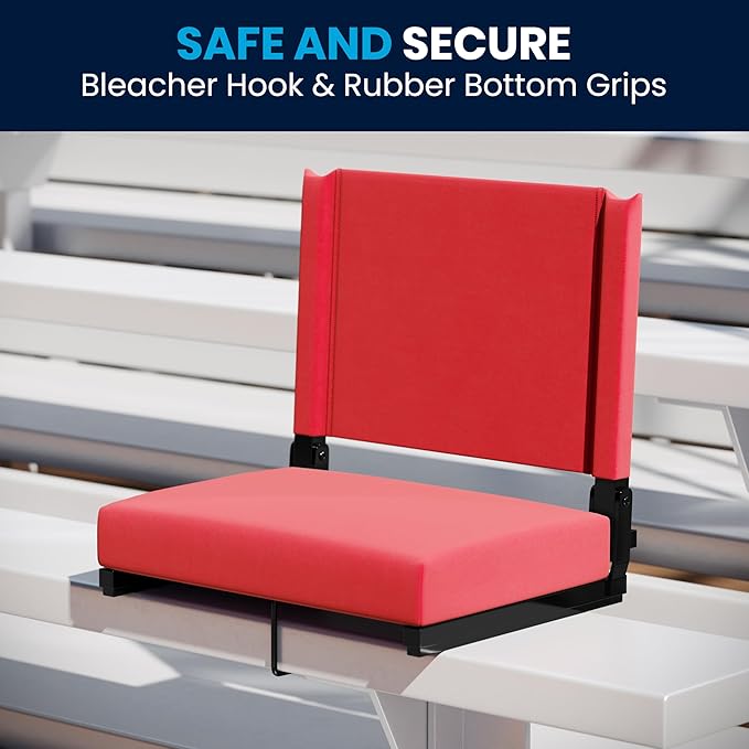 Flash Furniture Grandstand Portable Stadium Seat for Bleachers or Benches, Folding Padded Stadium Chair with Carrying Handle, 500 lb. Weight Capacity, Red