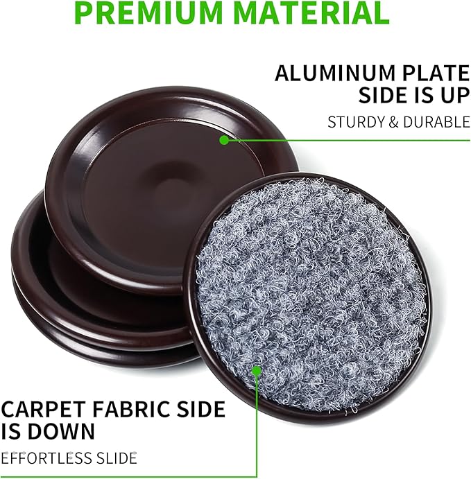 1 5/8" Round Carpet Bottom Furniture Caster Cups, Reusable Furniture Sliders for Hardwood Floors,Felt Furniture Pads Coasters to Protect Tile or Laminate Floors from Scratches, Brown/Gray (24 Pack)