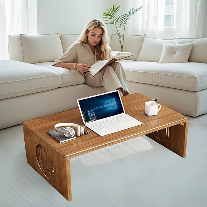 Japanese Folding Coffee Table, Foldable Low Coffee Tables, Bamboo Floor Table Desk for Sitting on The Floor, No Assembly, Portable Living Coffee Table (39.4 Inch)