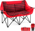Double Camping Chairs Padded Loveseat Chair for 2 Person, Heavy Duty Oversized Camping Couch for Adults Outdoor Lawn Beach, Portable Folding Sofa with Cup Holders and Carry Bag