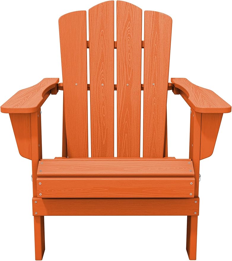 KINGYES Folding Adirondack Chair Set of 2, HDPE All-Weather Folding Adirondack Chair, Orange