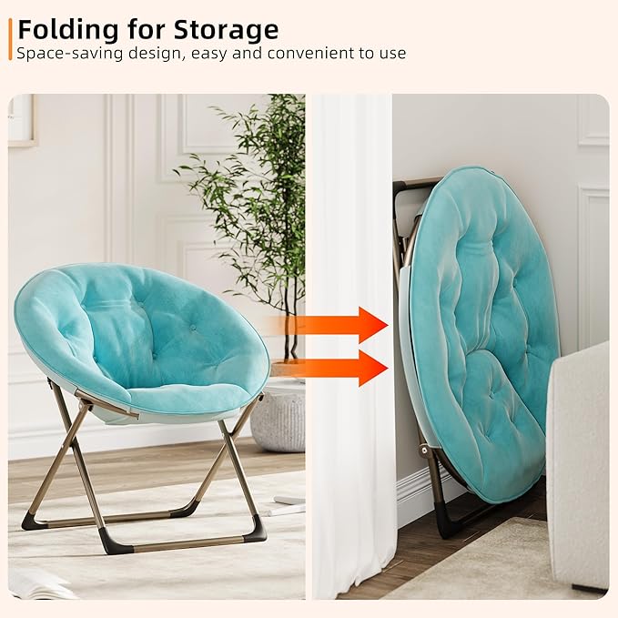 Oversized Soft Saucer Chair for Bedroom, Living Room, Dorm – Collapsible Accent Lounge Chair with Sturdy Metal Frame, Ultra Comfy for Adults, Teens & Kids – Blue