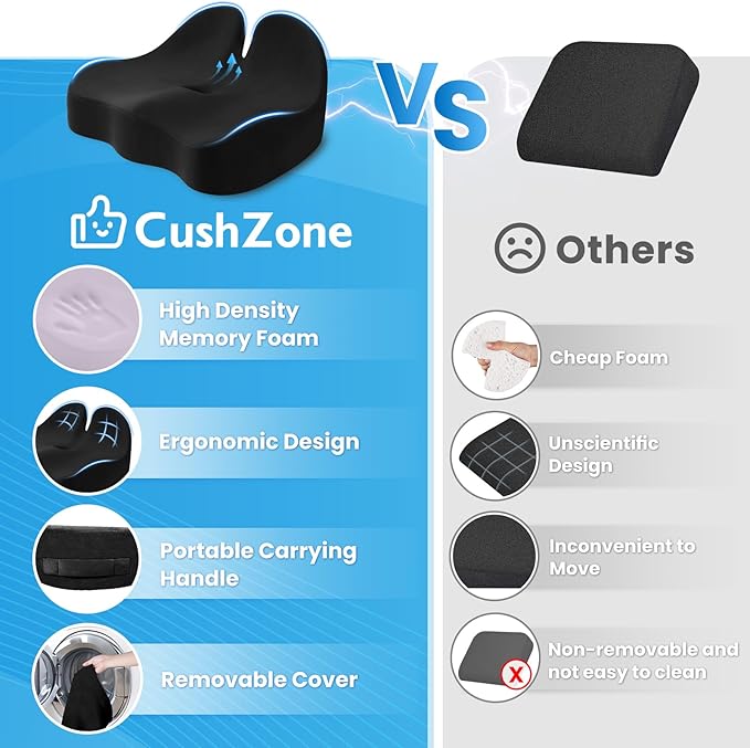 Seat Cushion, Memory Foam Office Chair Seat Cushion for Office Chairs/Car/Long Trip/Desk Chair/Gaming, Extra Large Size for Sciatica & Hip & Tailbone Pain Relief, Sciatica Support (Black)
