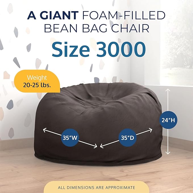 ULTIMATE SACK 3ft Bean Bag Chair, Oversize Bean Bag Chair for Adults, Comfy Chair Bean Bag Couch Lounge Sofa Loveseat Furniture | Grey Suede