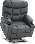 MCombo Oversized Power Lift Recliner Chair with Extended Footrest, Extra Wide 27.2" for Big and Tall Elderly People, Faux Leather R7289 (Dark Grey, Medium-Oversize)
