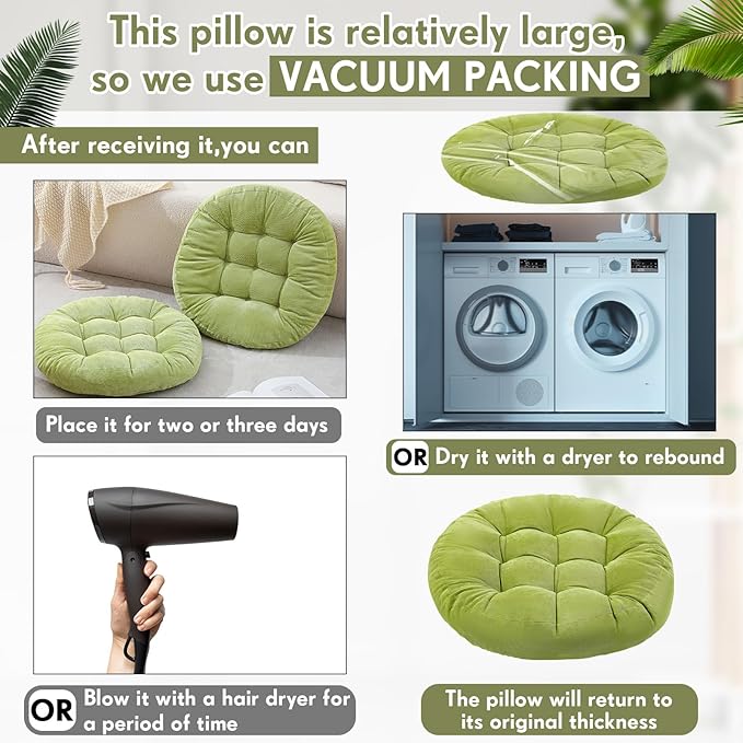 Jerify Floor Pillow Cushions 22 x 22 Inch Round Square Large Meditation Floor Pillow for Classroom Adult Meditation Picnic Party Cushion for Seating Gift Christmas(Round,Bright Green,2 Pcs)