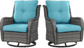 Belord Outdoor Swivel Rcoker Wicker Chairs - Swivel Patio Chairs Set of 2 Patio Furniture Sets with Covered Cushion for Porch Deck Balcony Backyard, Turquoise Cushion