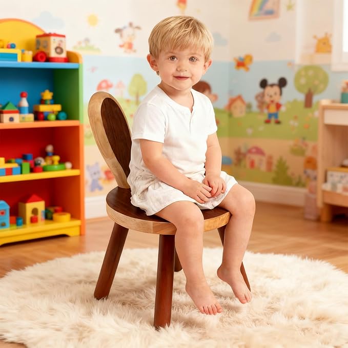 XXYOUPIN Bunny Chair for Kids 1-4 Years, Wooden Base with Removable Cushion,Anti-Tip Toddler Stool,Baby Nursery Decor Gift,Rabbit Design（1pack/Brown）