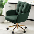 BALIAA Flannel Office Chair, Comfy Home Office Desk Chairs with Lumbar Support, Modern Velvet Desk Chair Gold Legs Small Swivel Task Chair for Home Office, Bedroom, Study (Green, L)