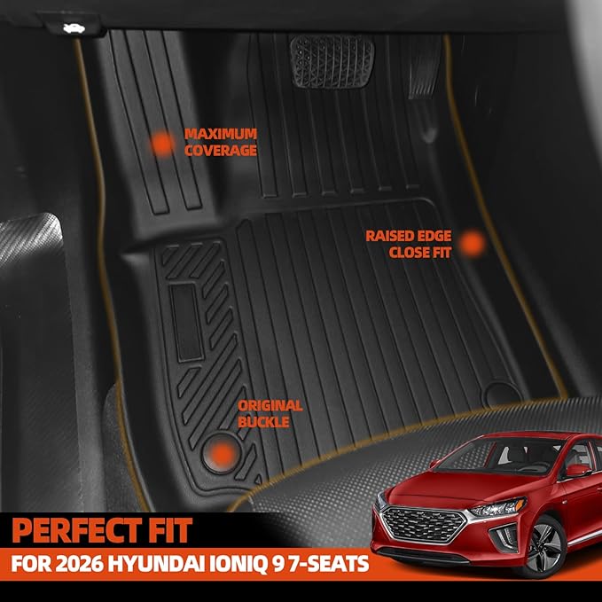 All Weather Floor Mats for 2026 Hyundai Ioniq 9 7-Seats with 2nd Row Bench Chairs Floor Mats & Trunk Mat with Backrest Mat for Hyundai Ioniq 9 Accessories All Season Floor Liner