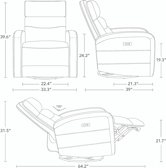 Watson & Whitely Swivel Power Recliner Glider Rocker, Small Recliner with Charging Port for Living Room, Fabric in Blue