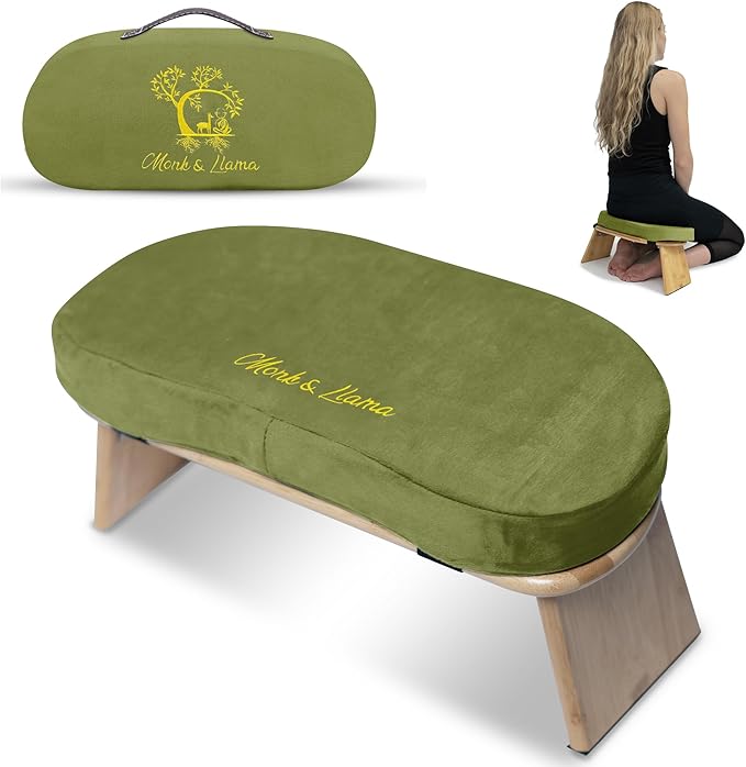 MONK & LLAMA Meditation Bench - Foldable, Ergonomic, Bamboo Kneeling Stool— Perfect Seiza Bench Meditation Stool Chair for Prayer & Travel - Deeper & Enjoyable Sessions