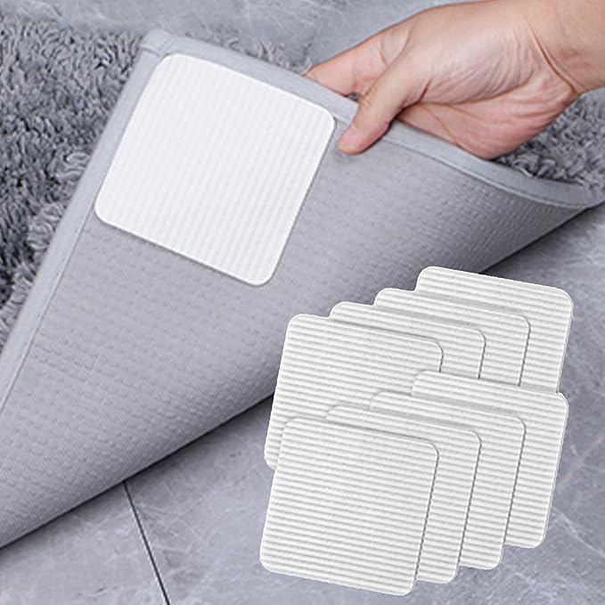 Anti Slip Rug Pad Grippers 8 Pcs Vacuum Technology Carpet Gripper for Hardwood Floors Anti Curling Carpet Grips Washable Non Slip Area Rug Stopper 10x10cm