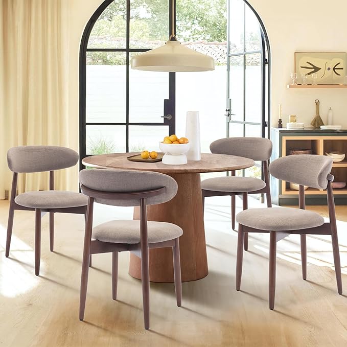 COLAMY Wooden Dining Chairs Set of 4, Modern Fabric Upholstered Kitchen Chairs, Farmhouse Dining Room Chair with Foot Pegs, Camel