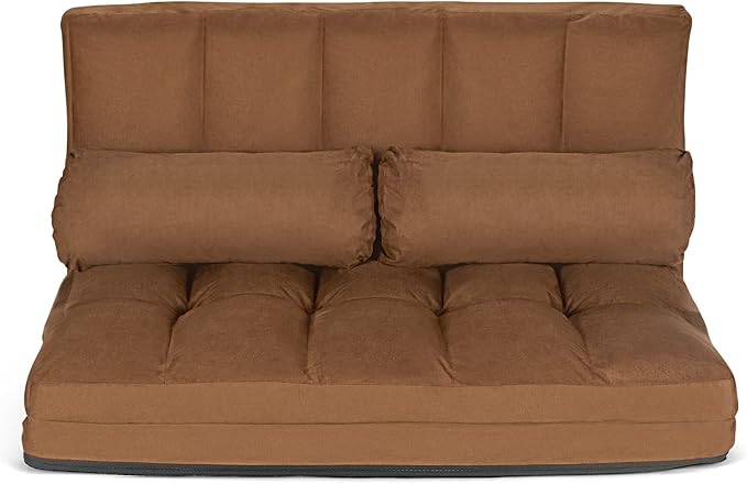 DORTALA Foldable Floor Sofa, 6-Position Adjustable Lounge Couch with 2 Pillows & Suede Cloth Cover, Modern Lounge Mattress Video Gaming Lazy Couch, Suede Floor Seating Sofa, 71" x 44.5", Beige