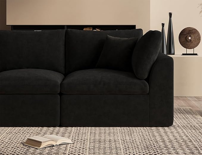 ohllob Oversized Sectional Couches for Living Room, Cloud Boneless Couch, 7 Seater Large Modular Sectional Sofa, Black