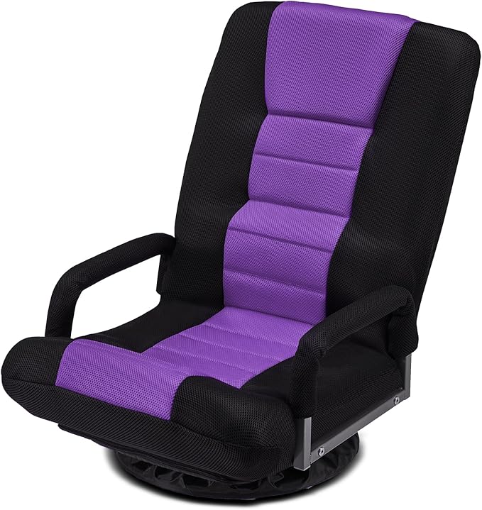 360 Rotating Swivel Gaming Chair w/6 Adjustable Positions Backrest Foldable Floor Chairs Suitable for Reading, Relaxing, Mediation,Purple